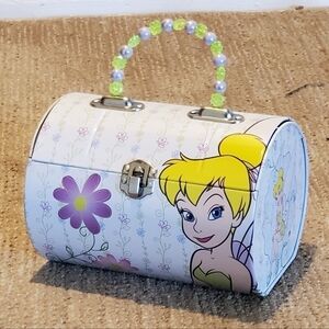 Tinker Bell Tin Barrel Bag Lunch Box Green & Lavender Beaded Handle